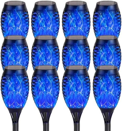 Solar Torch Flame Lights with Flickering Blue Flame, Waterproof Outdoor Landscape Decoration Lighting for Garden, Lawn, Yard, Solar Powered (12) by Unknown