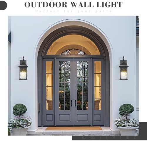 Emliviar Outdoor Light Fixture Wall Mount, Exterior Wall Sconce for Front Porch, Black Finish with Water Ripple Glass, DE279B BK-WP - Image 5