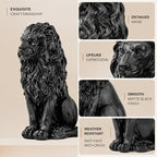 20.7" Black Lion Statue Outdoor Decor, Resin Sitting Lion Sculpture, Majestic Guardian Animal Figurine for Garden, Patio, Porch, Entryway, Courtyard, Lawn & Indoor Home Decoration - Image 6