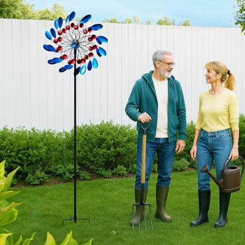 Solar Wind Spinners Outdoor, Colorful Large Garden Wind Spinners with Stake, Lawn Decor Windmill for Yard, Patio, Backyard (24'' W x 88'' H) - Image 4