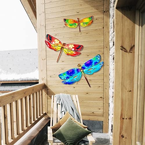 John's Studio Dragonfly Wall Decor Outdoor Metal Garden Hanging Art Glass Sculptures Home Insect Theme Decorations for Living Room, Bedroom Yard, Fence and Patio - 3 PCS - Image 7