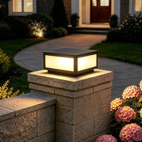 9.84 Inch Outdoor Column Lights, Black Square Pillar Post Light for Outside by SLAWA