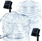 Solar Rope Lights Outdoor Waterproof 2 Pack, 66ft 200 LED White String Lights with 8 Modes, Flexible Clear Tube Fairy Lights Auto On/Off for Garden Patio Fence by Rirool