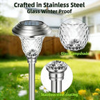 BEAU JARDIN 8 Pack Solar Pathway Lights White+ Color Changing Stainless Steel 3 Mode Outdoor Multicolor Metal Solar Powered Waterproof Glass for Garden Landscape Path Yard Walkway Driveway Silver - Image 3