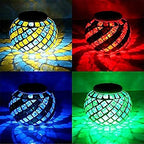 Solar Outdoor Table Lamp, Solar Powered Mosaic Glass Ball Garden Lights Waterproof Color Changing Mood Night Lights (K) - Image 2