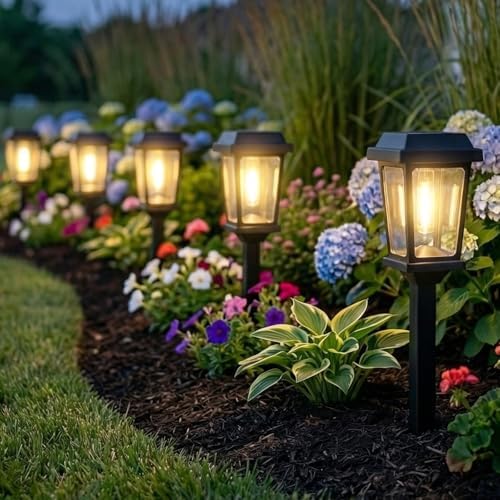 Solar Lights Outdoor, 8 Pack Solar Pathway Lights Outdoor, Waterproof Auto On/Off Garden Lights for Yard, Landscape Path, Walkway, Driveway Decor (3000K Warm White) by DOESLAG