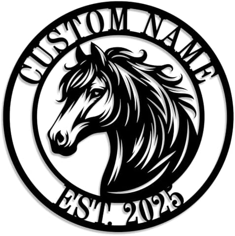 Personalized Horse Ranch Metal Sign, Custom Horse Wall Decor with Name, Western Rustic Metal Horse Wall Art for Farmhouse, Barn, Stable, Cowboy，Gifts for Horse Lovers & Ranch Enthusiasts by HZDSMSIGN