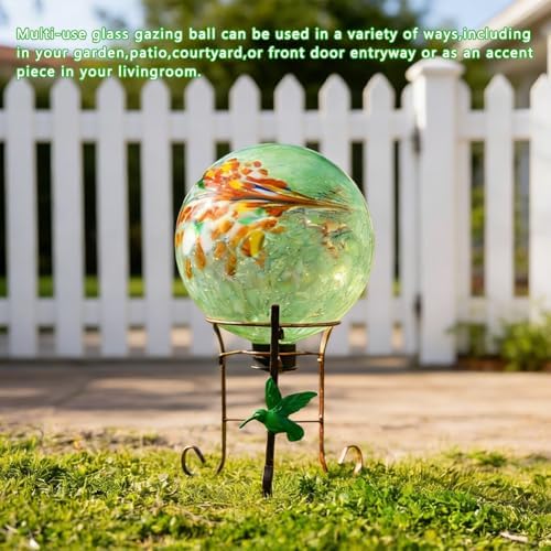 10" Diameter Garden Gazing Balls with Metal Stand (Light Green) - Image 5