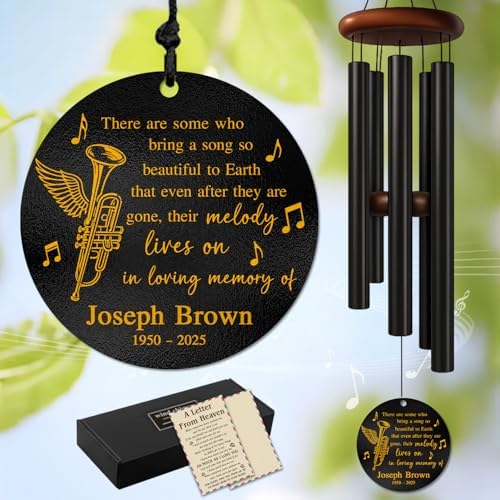 Personalized Memorial Wind Chimes for Outdoors – Trumpet Music Tribute with Custom Name and Years – Melody Lives On Sympathy Remembrance Gift Honoring a Musician’s Legacy Through Sound by AlpadilCo