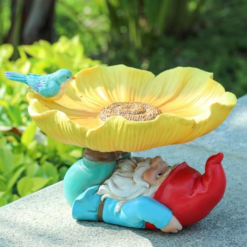 MUMTOP Bird Baths for Outdoor, Resin Garden Gnome Birdbath Bowl Yard Decor by MUMTOP