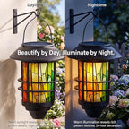 Solar Lanterns Outdoor Hanging Lights Colorful Stained Glass Window Glass Wall Lantern 2 Pack, Waterproof Decorative Solar Sconce with Wall Mount Kit for Garden Porch Fence Chicken Coop Summer Decor - Image 2
