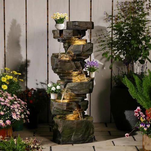 Sunlinua 48H Large Rock Cascading Outdoor Water Fountain with 6 Tiers - Image 5