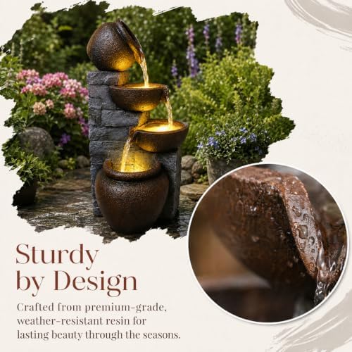 4-Tier Cascading Pot Outdoor Fountain with LED Lights - Image 4