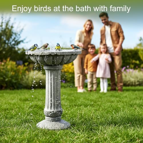 Concrete Bird Bath for Outdoor Garden, 16.5" Fluted Pedestal Birdbath, Fiber-Reinforced Stoneware Column Style Garden Decor, 25 lb Vintage Yard Statue, Light Gray - Image 6