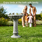 Concrete Bird Bath for Outdoor Garden, 16.5" Fluted Pedestal Birdbath, Fiber-Reinforced Stoneware Column Style Garden Decor, 25 lb Vintage Yard Statue, Light Gray - Image 6
