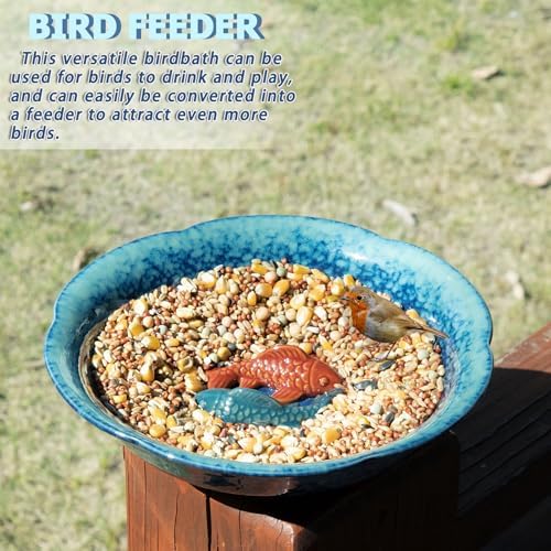 10" W Ceramic Bird Bath Bowl,Bird Bath for Outside with 2 Koi Fish Decor. - Image 6