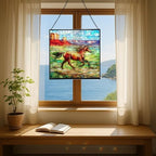 Brown Mustangs Horse cantering Through Open Canyon Floor Square Suncatcher – Stained Glass Style Window Panel with Pastoral Scene, Custom Decorative Hanging Art for Equestrian Home, Christmas WdEB2V - Image 5