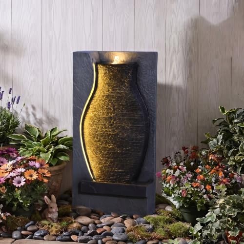 28H Modern Indoor/Outdoor Water Fountain with Soothing LED Light by Bumilgar