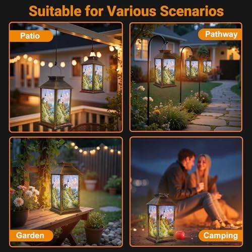 Solar Lantern Outdoor Waterproof Portland Head Lighthouse Scene Grassy Ocean Side Peninsula Sail Boat Garden Decor LED Solar Lights Hanging/Tabletop Lamp Gifts for Women Mom for Outside Yard Patio - Image 6