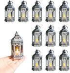 LLQ 12Pcs Mini Silver Lantern with LED Tea Light, Vintage Hanging Moroccan Small Lanterns Decorative, Battery Included, for Ramadan, Wedding, Halloween, Christmas, Diwali Table Centerpiece by LLQ-LuckLifeQuality