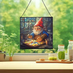 Suncatcher Maker Gnome Stained Glass Suncatcher – Square Hanging Window Panel for Home or Greenhouse – Whimsical Glass Art Gift for Garden Lovers, Christmas, Halloween, Father Days ceft0Z - Image 2
