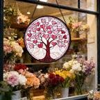 Pink Heart Tree Stained Glass Window Hanging Suncatcher Gifts Decor 9.8" - Image 6