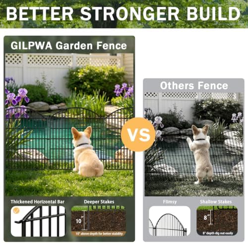 10 Panels Garden Fence Animal Barrier, 33 in(H) X 24 ft(L) Dog Fence Outdoor for Yard Rustproof No Dig Fencing Decorative Metal Wire Panel Border for Rabbits, Flower Bed Patio Temporary Ground Stakes - Image 4