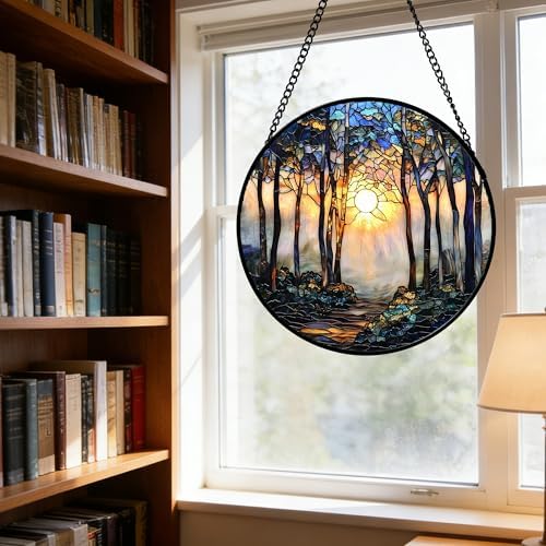 Sunrise Forest Path Stained Glass Window Hanging Suncatcher Gifts 15" - Image 5