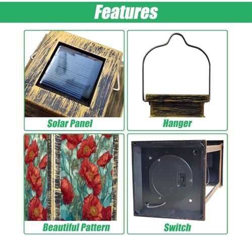 Solar Lantern Composition Flowers Outdoor Waterproof Hanging Solar Light Outside Lights for Patio Yard House Lawn Decor Birthday Gifts for Women Mom - Image 3