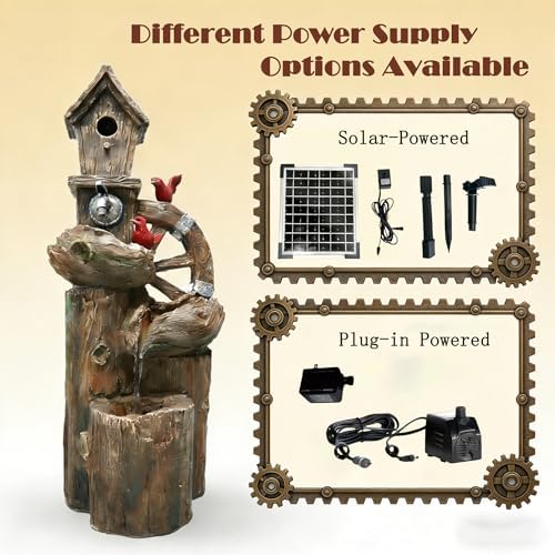 3-Tier Bird Fountain with LED Light - Solar & Adapter Dual Power Option, 38.2 Inch Outdoor Water Feature for Garden & Yard - Image 4