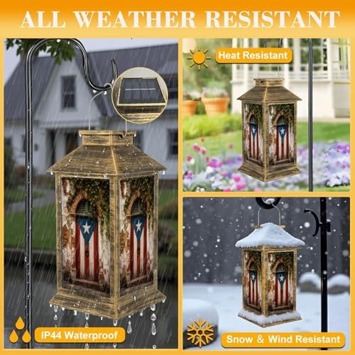 Solar Lantern Outdoor Waterproof Door Ruined House san Juan Puerto rico Colorful Island Garden Decor LED Hanging Solar Lights Tabletop Lamp Gifts for Women Mom Outside Yard Patio Porch - Image 3