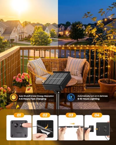 Solar String Lights, 6 Packs Total 198Ft 600 LED Fairy Lights Warm White - Image 2