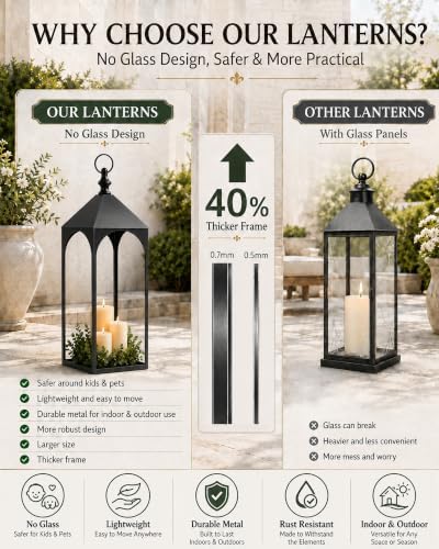 24" 17" 12" Large Outdoor Floor Lantern Set of 3 - Image 6