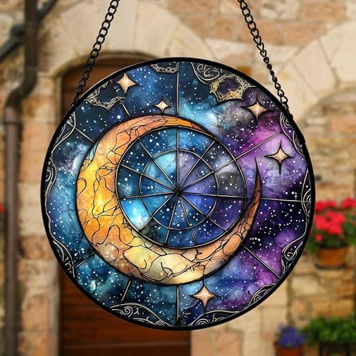 Celestial Moon Stained Glass Window Hanging Suncatcher Gift for Women 9.8" - Image 3