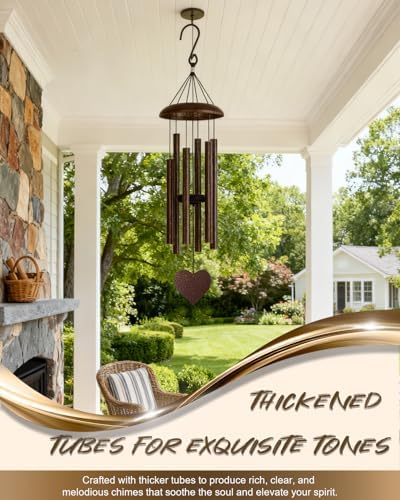32" Memorial Wind Chimes Deep Tone Outdoor, C Major Tuned Aluminum Wind Chime with Gift Box & Envelope, Sympathy Wind Chime for Garden Decor Hanging, Heart Pendant, Bronze - Image 4