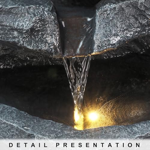 5-Tiered Cascading Rock, 22" High Outdoor Garden Waterfall with LED Lights and Pump, Resin Water Fountain for Garden, Patio, Yard, Deck Decor (22" High 5-Tiers) - Image 4