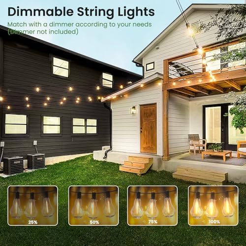 Outdoor String Lights 400FT(4x100) Patio Lights with 212 (12 Spare) Shatterproof Bulbs, String Lights for outside Waterproof hanging for Party,Wedding,Yard, Porch, Bistro, 2200K, Black cord - Image 2
