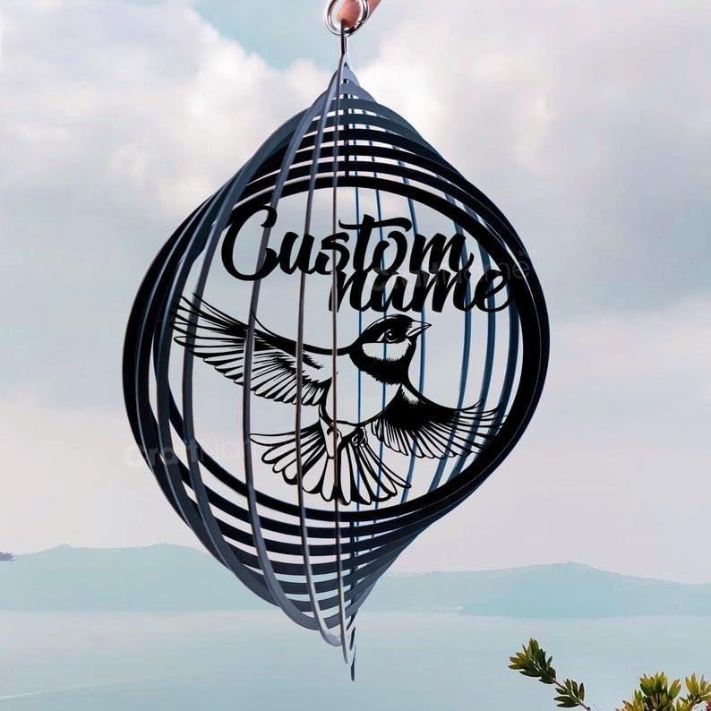 Personalized Goldfinch Metal Wind Spinner, Custom Bird Hanging Yard Art, Nature Inspired Outdoor Decor (Goldfinch Garden Wind Spinner) by Linktee