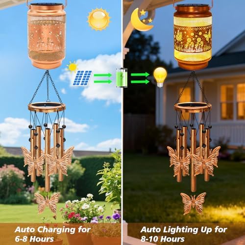 Butterfly Solar Wind Chimes for Outside, Gifts for Mom Women Grandma Birthday Memorial Teacher, 32" Windchimes Outdoor Decor Hanging Solar Lantern for Garden Porch Patio Backyard - Image 3