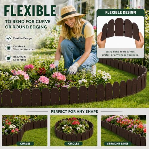 Evelyne Garden Border Edging: Wooden Grain Fence Dog Ear Design - Landscaping Fence Liner Lawn Edge Barrier - Decorative Lawn Landscape Panels Elements -Landscaping Edging (Brown, 10ft.) - Image 3