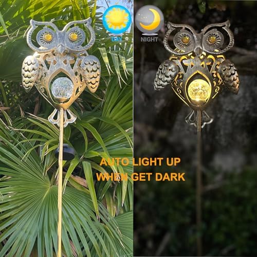 Owl Solar Garden Lights Outdoor, 40.55" Tall Iron Metal Yard Art, Weatherproof Pathway Stakes for Patio Lawn, Unique Owl Statue with Warm LED for Fence Plant Pot Decoration - Image 3