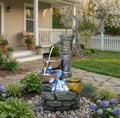 KEIKI 32.3" Tall Outdoor Garden Water Fountain with Led Lights, Modern Cascading Tiered Waterfall Outside Freestanding Fountains Décor for Patio Lawn Backyard Indoor Home, Resin, Vintage Pump by KEIKI