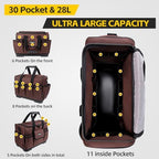 19-Inch Tool Bags For Men Heavy Duty, 29 Pockets Large Tool Organizer Bag with Hard Plastic Bottom & Waterproof Oxford, Electrician Tool Bag for HVAC Mechanic Contractor Construction Work - Image 3
