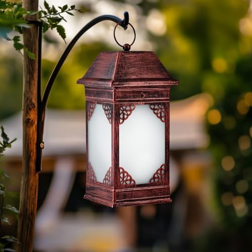 15.5" Solar Lanterns Outdoor Waterproof, Glass Flickering Flame Solar Lantern, Hanging Metal Lantern Decorative for Patio Front Porch Garden Backyard Tabletop Party Decoration - Image 3