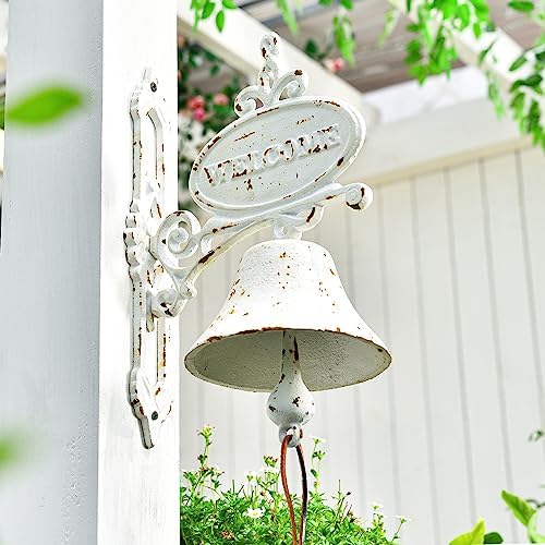 Sungmor Rustic White Cast Iron Dinner Bell Wall Hanging Welcome Doorbell - Image 4