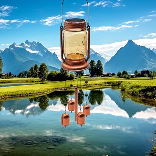 Solar Wind Chimes for Outside, Birthday Mother' s Day Gifts for Mom Women Grandma,Solar Mason Jar Wind Chime Light Unique Hanging Wind Chimes Outdoor,IP65 Waterproof, Yard Garden Terrace Courtyard - Image 2