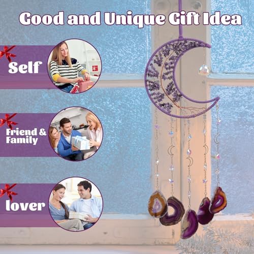 Amethyst Crystal Suncatcher Moon Hanging Sun Catchers Wall Decor - Image 4