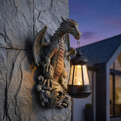 10" Dragon Solar Lantern Outdoor Garden Statue - Resin Tree Hugger Decor Figurine, Fantasy Yard Art with Solar Light for Patio Lawn Porch, Unique Medieval Whimsical Gift for Dragon Lovers - Image 3