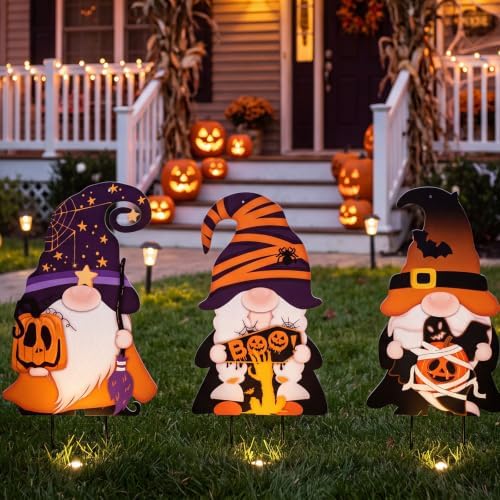 LEIFIDE 3 Pcs Halloween Metal Gnome Stakes, Spooky Garden Signs for Yard - Image 5