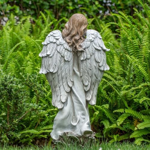 Grace4Joy Garden Angel Statue Outdoor Decor - 19.3 Inches Guardian Angel Resin Figurine with Flowers, Hand Painted Religious,Fairy Sculpture for Home Yard Patio Lawn Hallway - Image 2